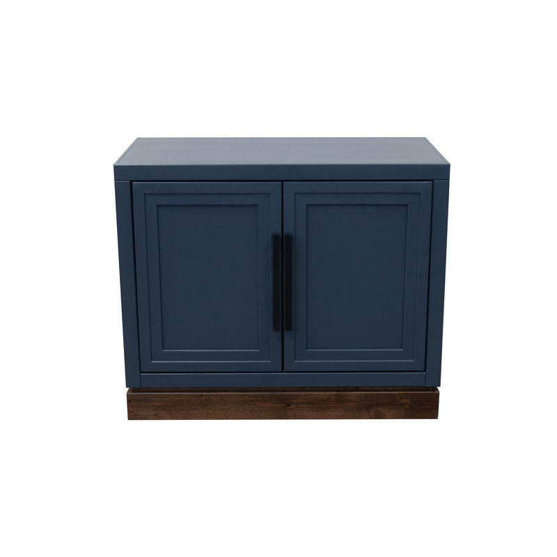 Armoire à 2 portes, finition denim bleu et whisky, 32 po de largeur, 17 po de profondeur, 27 po de hauteur, modulaire, peuplier massif, placages, aucun assemblage requis