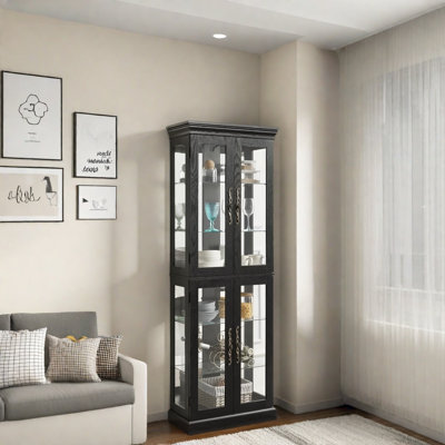 Lighted Glass Curio Display Cabinet With Adjustable Glass Shelves And Led Light by Charlton Home
