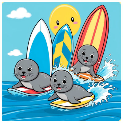 Seals Surfing Illustration Blankets