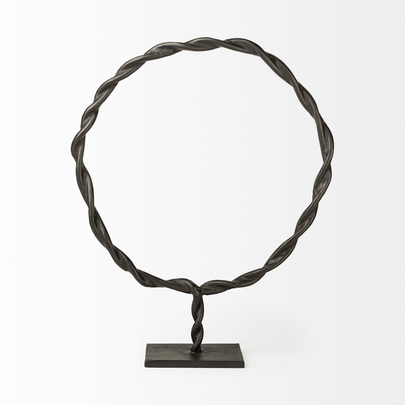 Moscow (large) objet circulaire tressé en aluminium noir, H 22,8 po x l 18,5 po x P 4,3 po