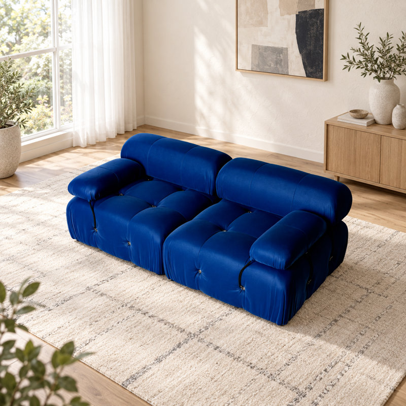 Causeuse cylindrique 69,3 po Jesse, Velours bleu