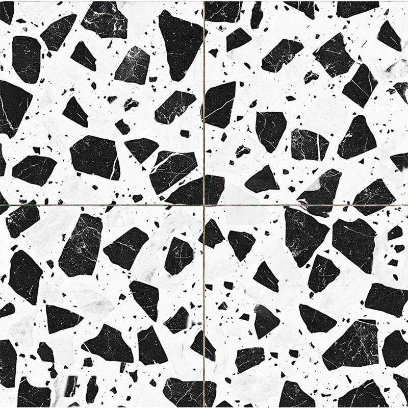 Carreau de mosaïque auto-adhésif en vinyle l 5 po x L 5 po, Noir / blanc terrazzo
