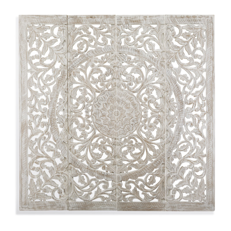 Whitewashed Carved Wood 72" x 72" Wall Art Panels