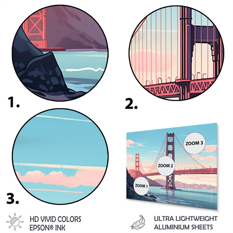 Golden Gate Bridge San Francisco I - impression sans cadre sur métal, H 16 po x l 32 po x P 1 po