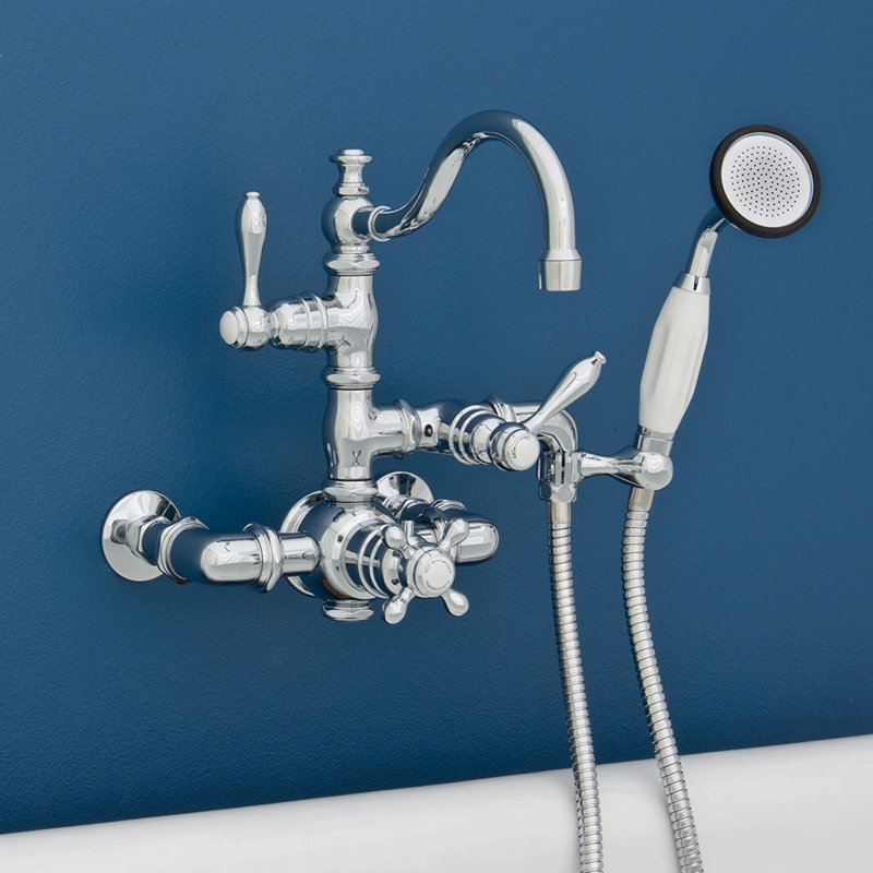 Thermostatic Wall Mount Tub Faucet with Handheld, Satin Black