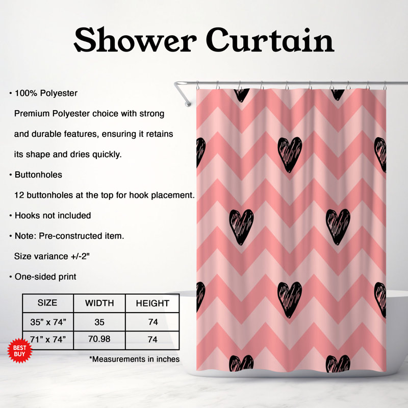 Hug & Kiss Delight - rideau de douche standard 1 pièce, H 74 po x l 71 po