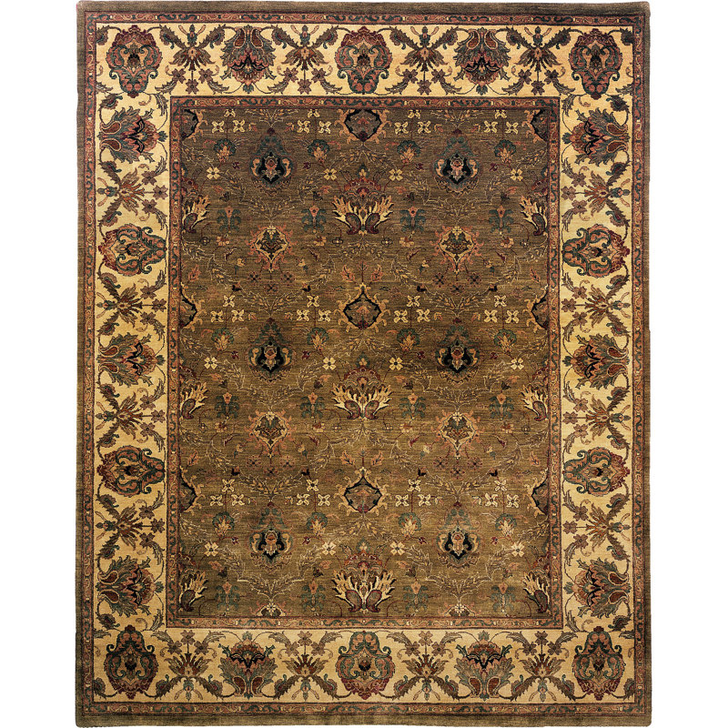 Moghul Wool Oriental Area Rug in Dark Green/Cream/Brown/Black, Rectangle 14' x 18'