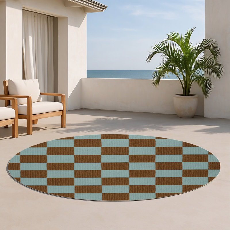 Tapis d'intérieur et d'extérieur à carreaux gris, Rond 5 pi