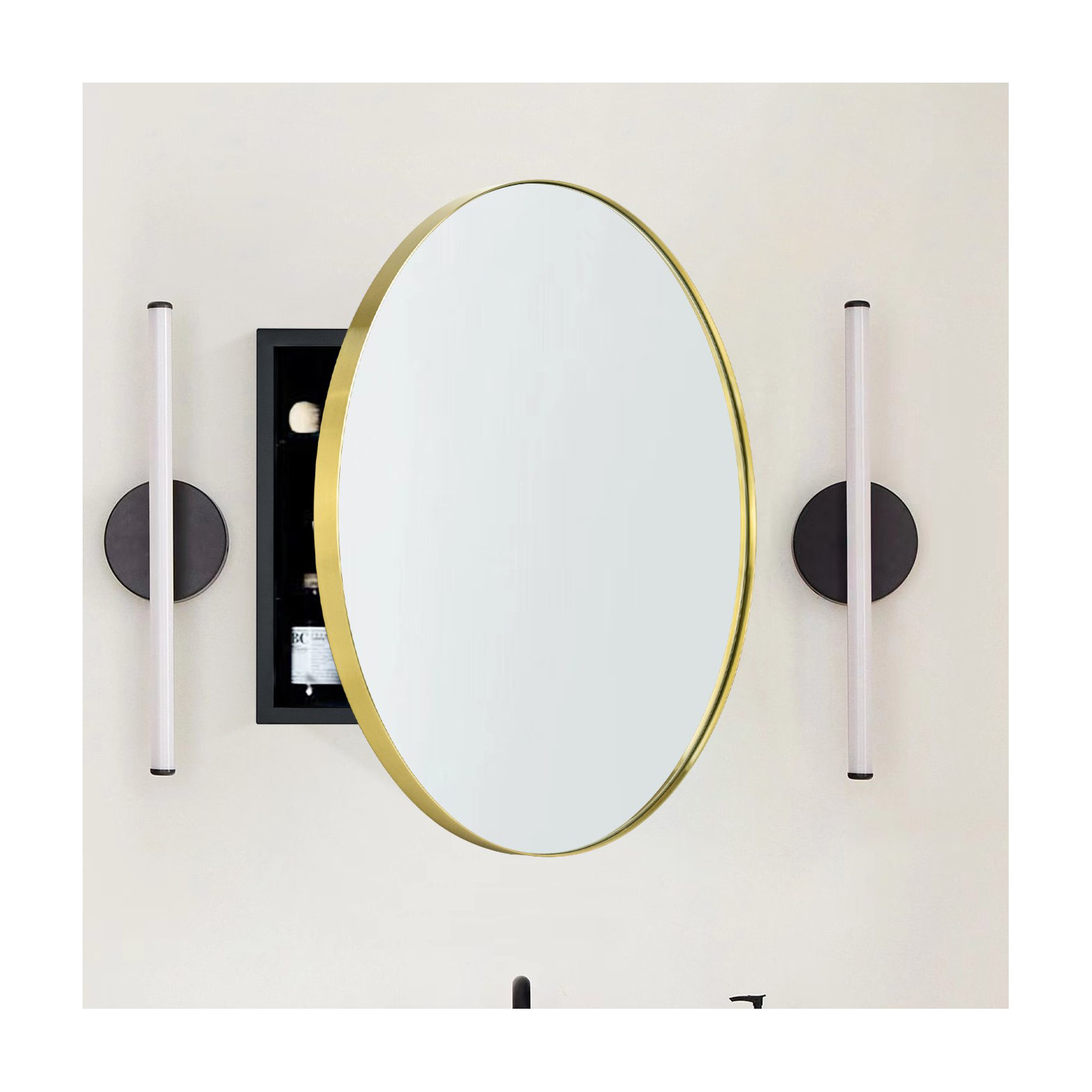 Seenaa Surface Mount Framed Medicine Cabinet with Mirror and 2 Adjustable Shelves, 24" x 24", Brushed Gold