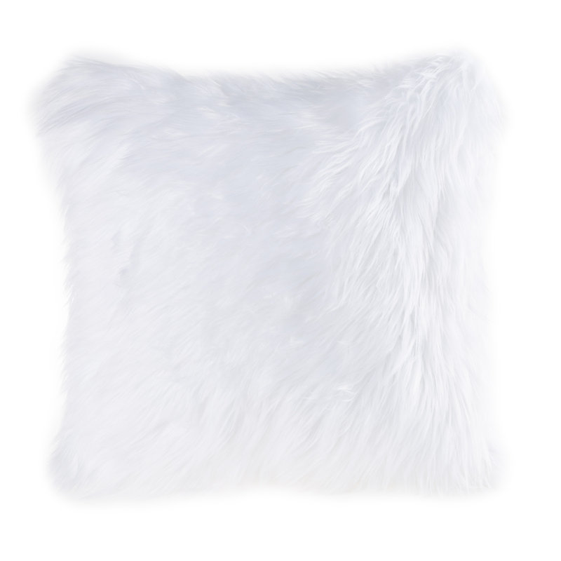 Faux Fur Reversible Throw Pillow, White, 18" H x 18" W x 6" D