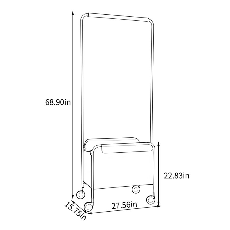 Full Steel Coat Rack Saddle Leather Basket, Ivory