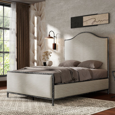 Lalia Modern Upholstered Hammered Metal Camelback Bed