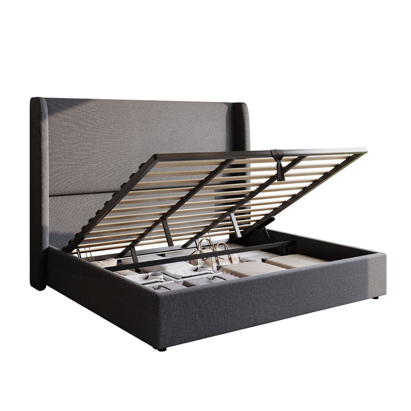 Lit de rangement rembourré relevable, Dark Grey