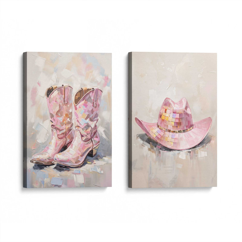 «Cowboy Essentials» en rose, ensemble de 2, H 18 po x l 24 po, Toile tendue