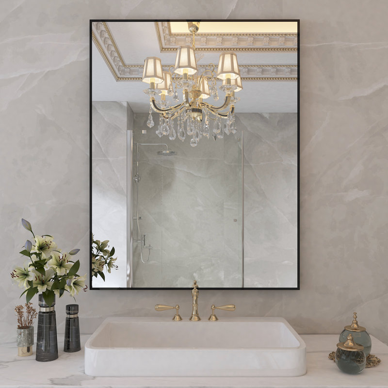 Miroir d'appoint Lesamuel, 28 po x 36 po, Noir mat, Rectangulaire