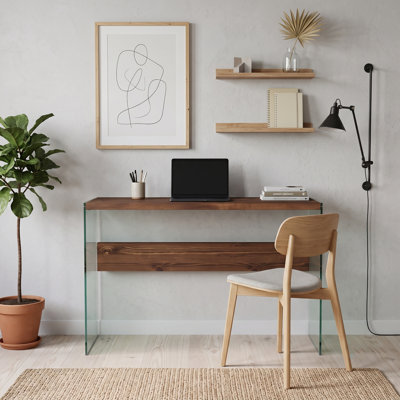Aveline 35.8'' Solid Wood Console Table with Tempered Glass Sides
