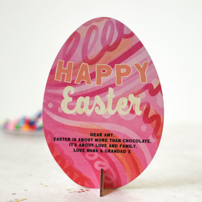 Knowles Personalised Wooden Easter Card, Pink Doodles