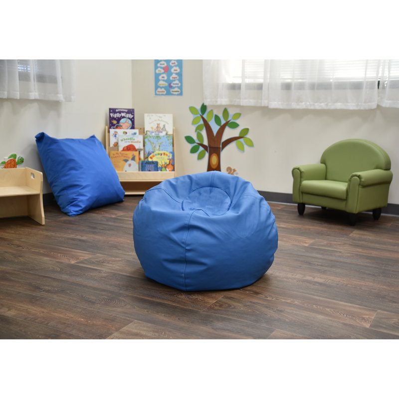 26" Cozy Woodland Round Bean Bag, Deep Water Faux Leather