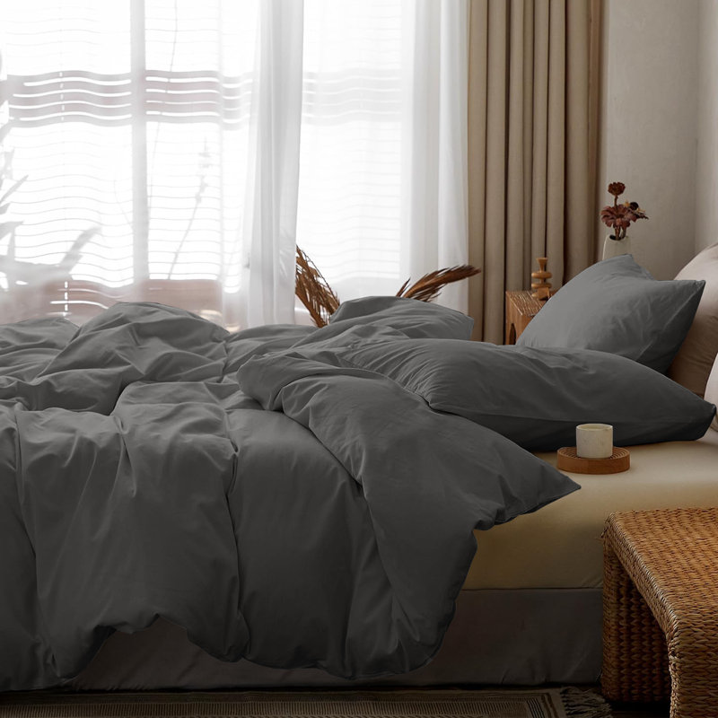 My Home Store Fridi Microfiber Reversible Duvet Cover Set , Single Duvet Cover + 1 Standard Pillowcase, Dark Grey