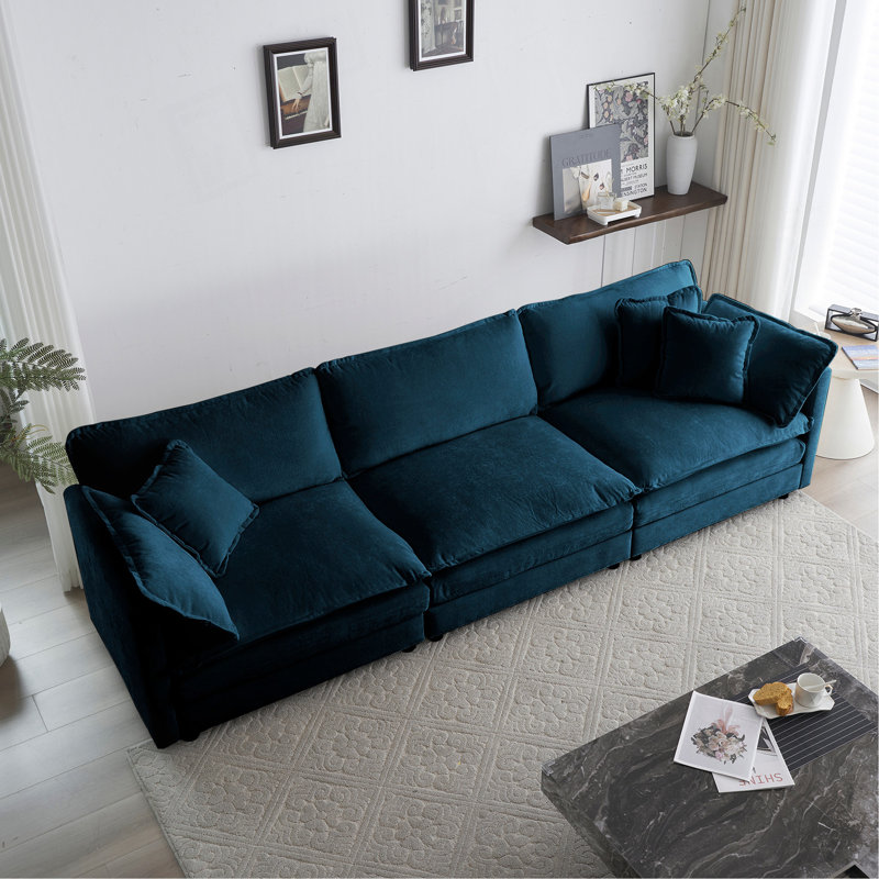 Canapé 3 places Mid-Century, 3, H 33 po x l 111,5 po x P 35 po, Bleu