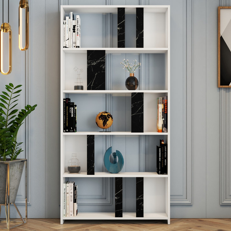 Derrius 180cm H x 90cm W Library Bookcase, White/Black
