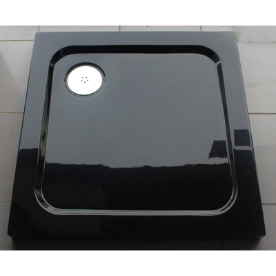 Slimline 35Mm 900X800 Rectangle Black Gloss Stone Shower Tray