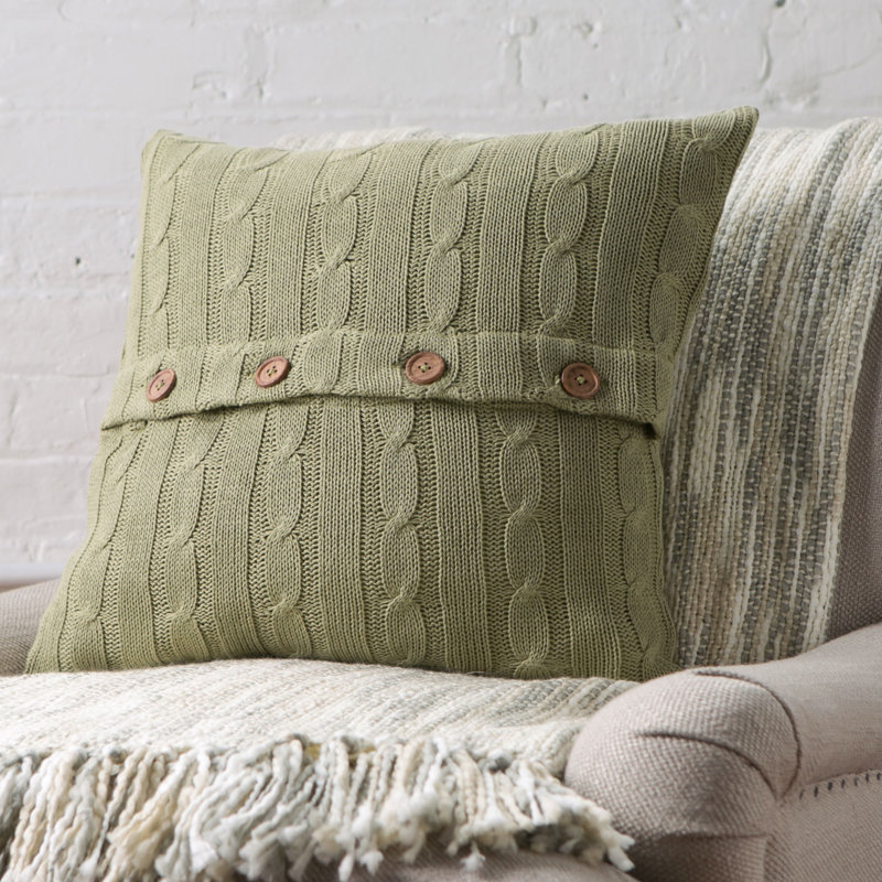 Harrietstown Buttons Cotton Throw Pillow, Olive