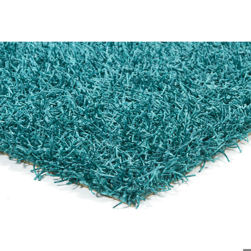 Heston Authentic Hand Woven Handmade Teal Modern Abstract Polyester Shag Area Rug, Rectangle 4' x 6', Teal