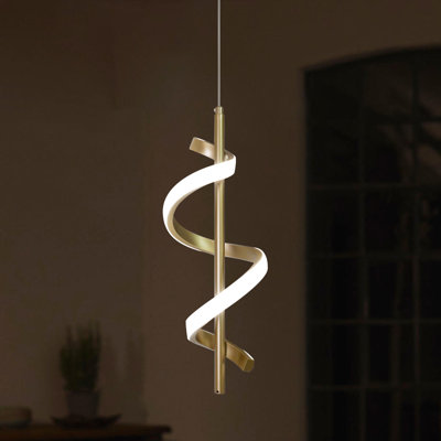 Gold Spiral LED Island Pendant Light, Modern Spiral Led Pendant Light for Bedside, Stairwell