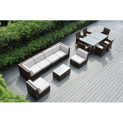 Ensemble de patio complet en rotin avec coussins 14 pièces Pavior