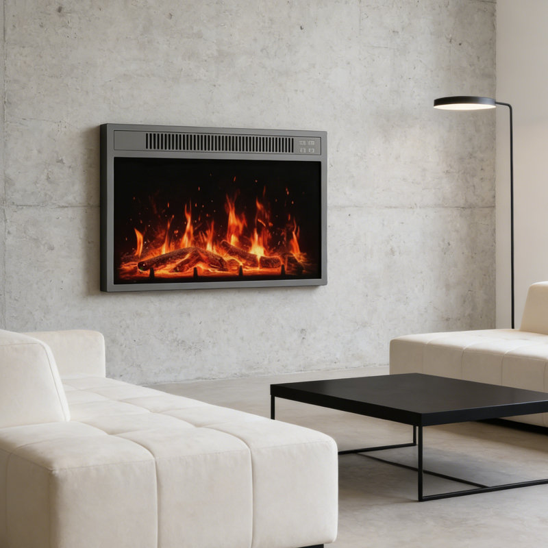 Foyer électrique encastrable 24 po Akebia - Contrôle réglable de la température et de la flamme, chauffage écoénergétique sans ventilation ni cheminée