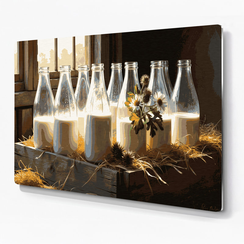 «Farm Milk Bottles», art mural en métal brun, H 8 po x l 10 po