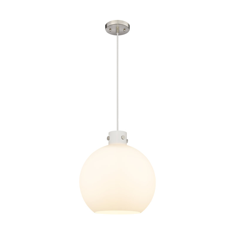 Luminaire suspendu à cordon 1 lumière 10 po Lantz, H 18,25 po x l 18 po x P 18 po, Blanc mat, Nickel satiné
