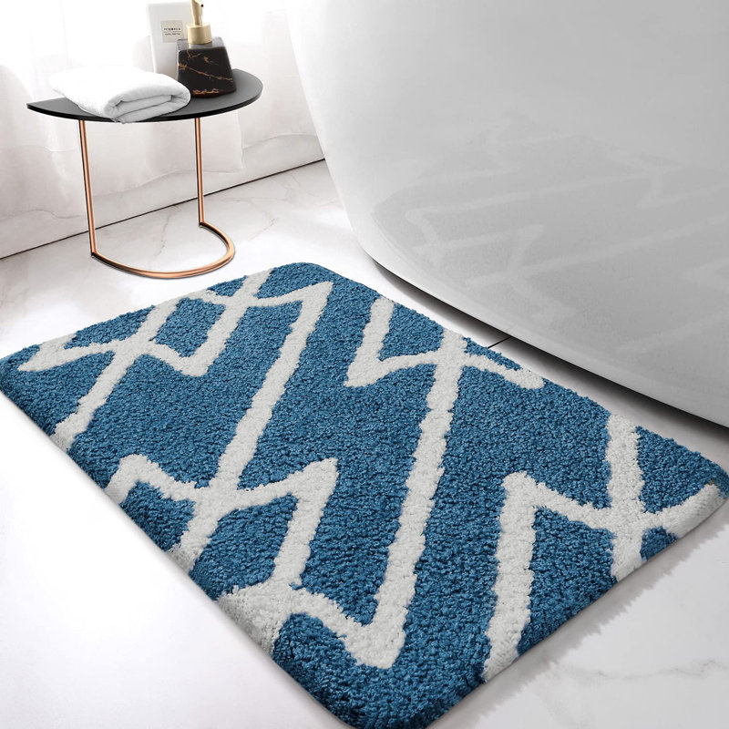 Dorwin Microfiber Non-Slip Bath Rug, Blue, 0.7" H x 30" W x 20" D