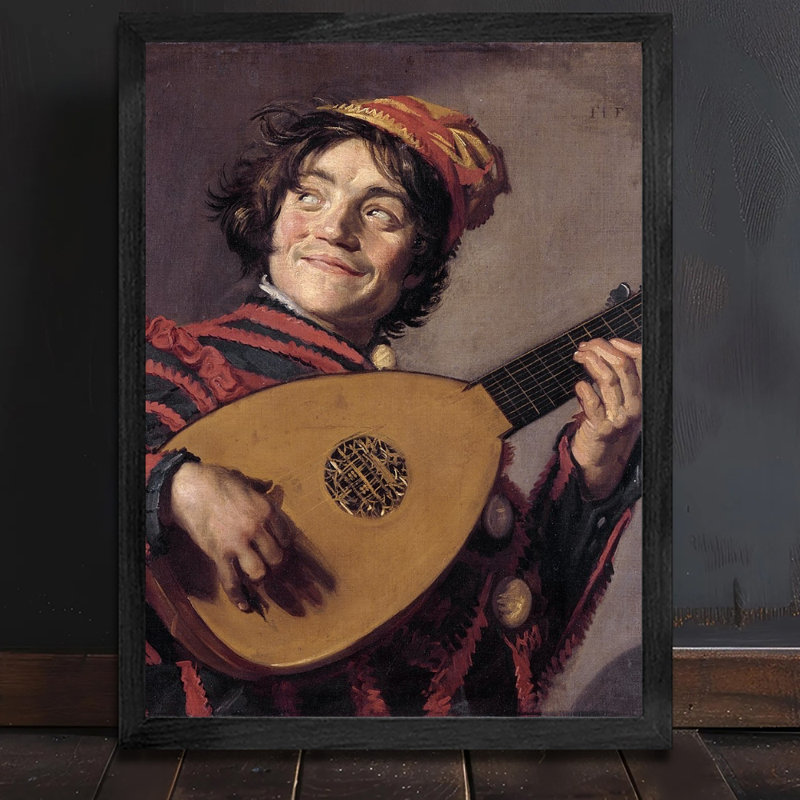 Art mural minimaliste encadré avec cadre en bois massif, homme jouant du luth avec cadre en bois noir élégant, décoration murale moderne pour la cuisine de bureau