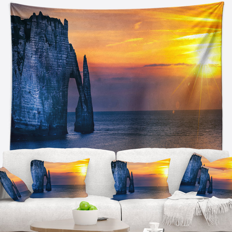Tapisserie panorama normandy etretat falaise mer avec accessoires suspendus inclus, H 32 po x l 39 po