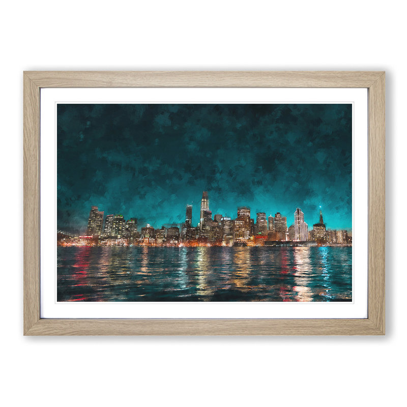 Reflection of the San Francisco Skyline - Picture Frame Painting Print on MDF, 33cm H x 45cm W x 2cm D, Oak Framed
