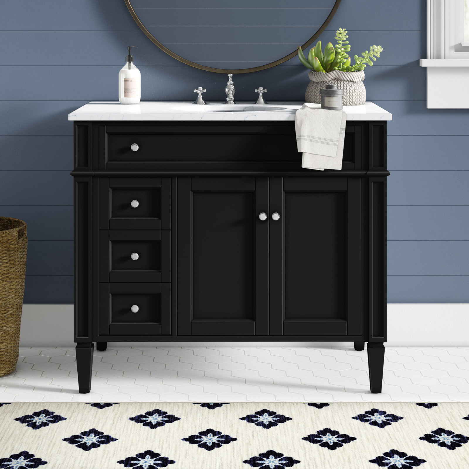 Rivers 40" Free-Standing Single Bathroom Vanity Set with Marble Vanity Top, Black