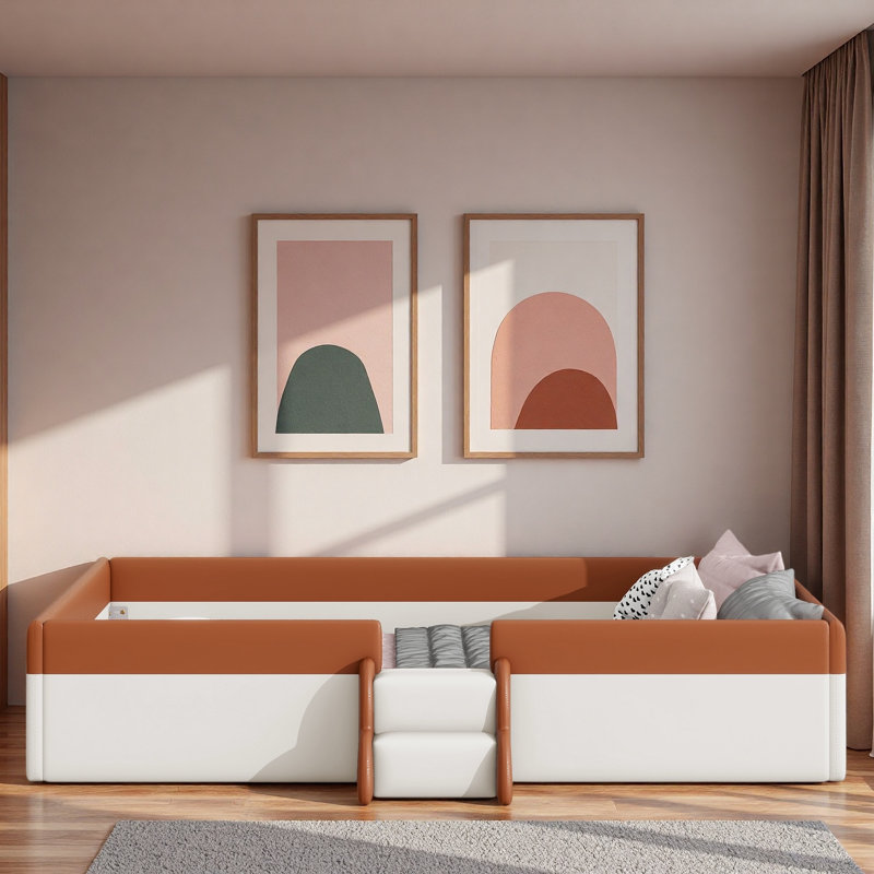 Upholstered Daybed Frame With Fence And Stairs, Twin