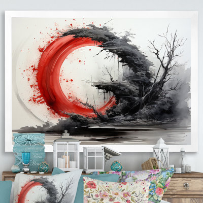 Red Black Buddhist Art Enso Enlightenment - Buddhism Framed Canvas Print