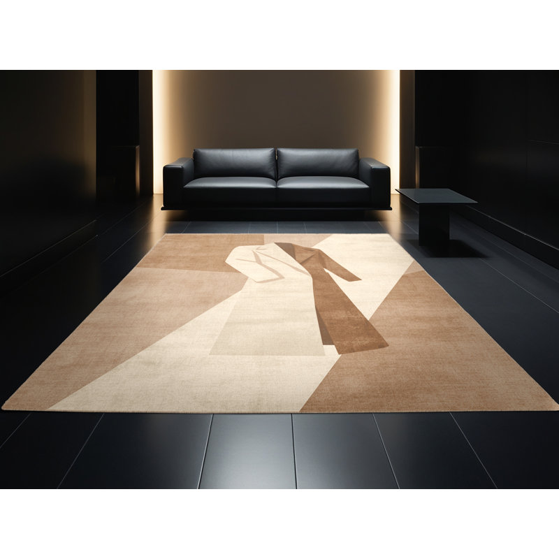 Tapis beige moelleux doux et uni de couleur unie - reliure beige, 7 x 9