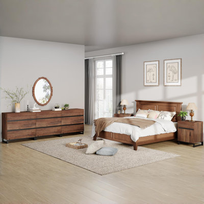 3-Piece Dresser And Nightstand Set, 94.5 Inches Dresser With 9 Drawers, 2 Nightstand With Drawer And Cabinet For Bedroom, Bedroom Furniture Set