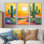 Cactus paysage au coucher du soleil I - ensemble d'art mural floral cactus