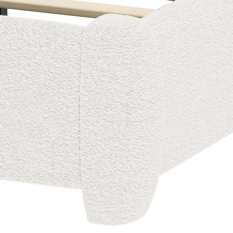 Base de lit plateforme blanche avec tête de lit à hauteur réglable, tête de lit courbée, profil bas, pas de sommier tapissier requis, assemblage facile