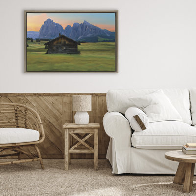 Solitary Cabin with Looming Cliffs Floating Frame, design by Renel Peters