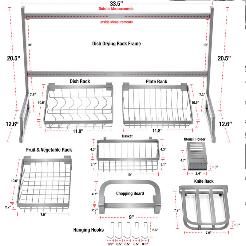 Sorbus Over-The-Sink Dish Drying Display Rack Stand, Silver