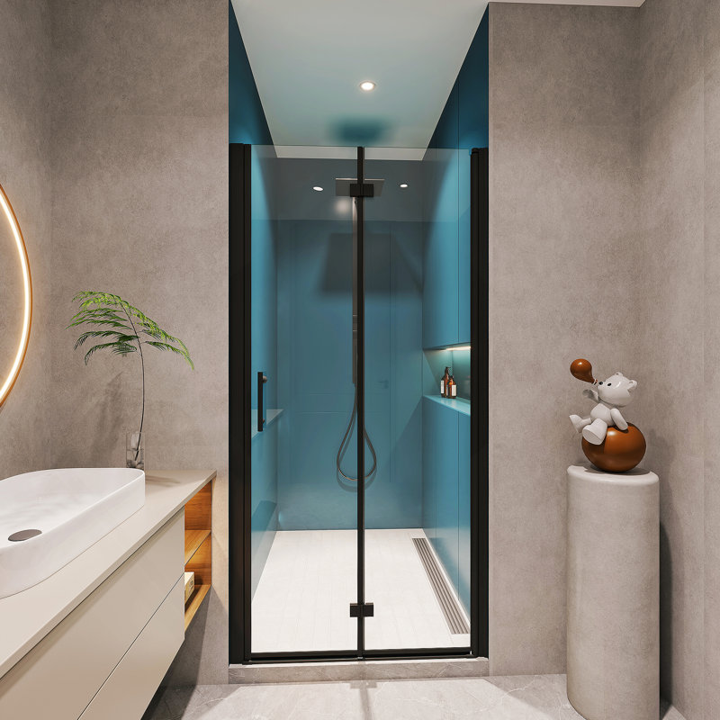 1 3/8" adjustment,universal pivot shower door, with 1/4" tempered glass finish 3472, Black