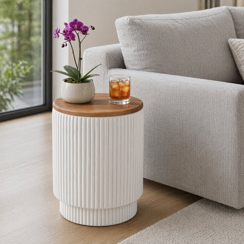 Table de bout ronde moderne avec rangement, extérieur et intérieur