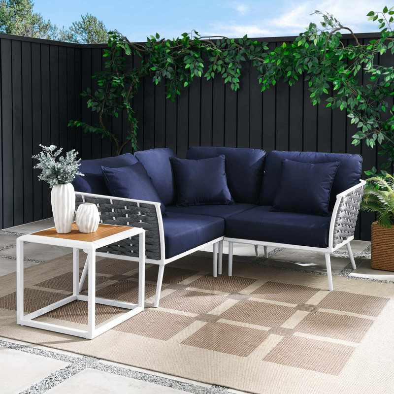 Ensemble de canapé modulaire d'extérieur en aluminium 4 pièces Stance par Modway, Bleu marine