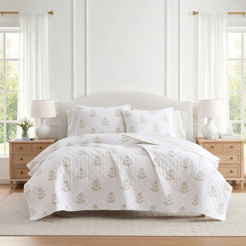 Ensemble de courtepointe réversible en coton beige Martha Martha, Grand lit